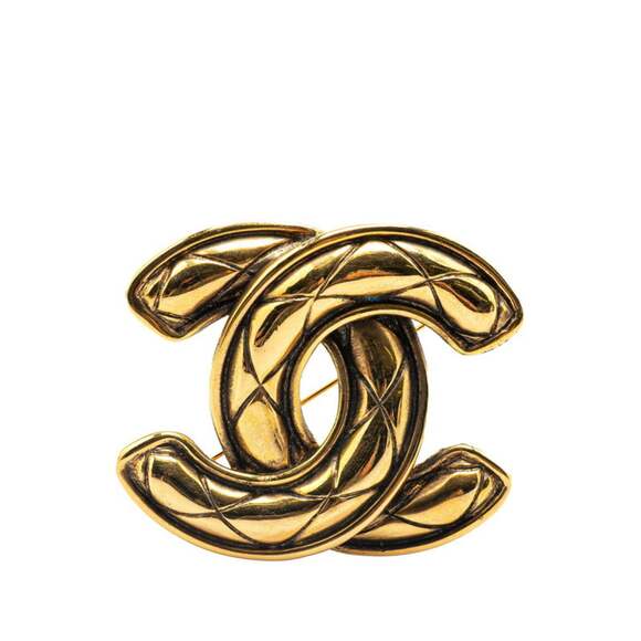 CHANEL Jewelry - CHANEL Coco Mark Matelasse Brooch, Gold Plated, Women's